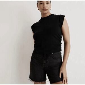 Madewell Women's Side Cinch Black Muscle Tee Sz Small NJ787 Casual Slimming